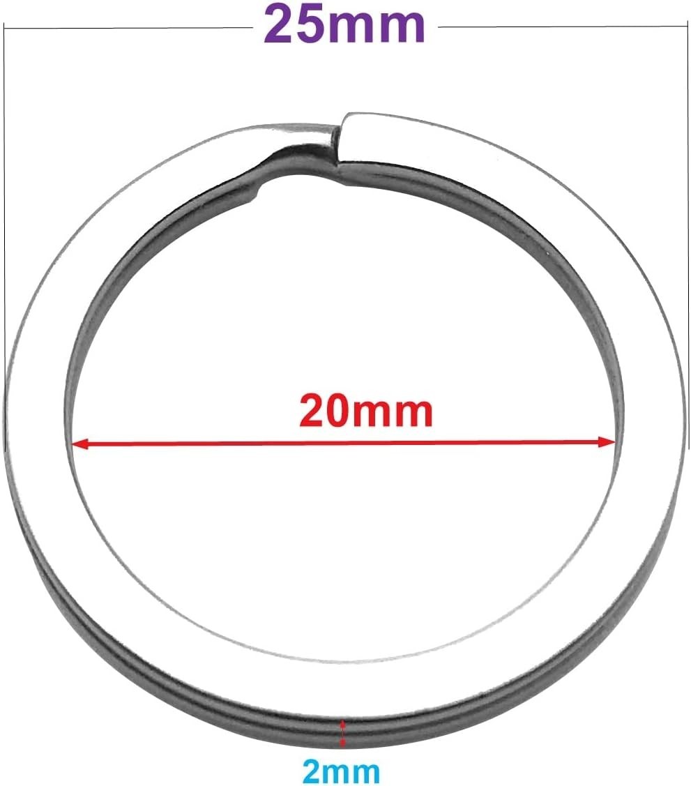 20 Pack Key Ring Keychain 1 Inch 25mm Diameter Metal Flat Split Key Chains Ri...