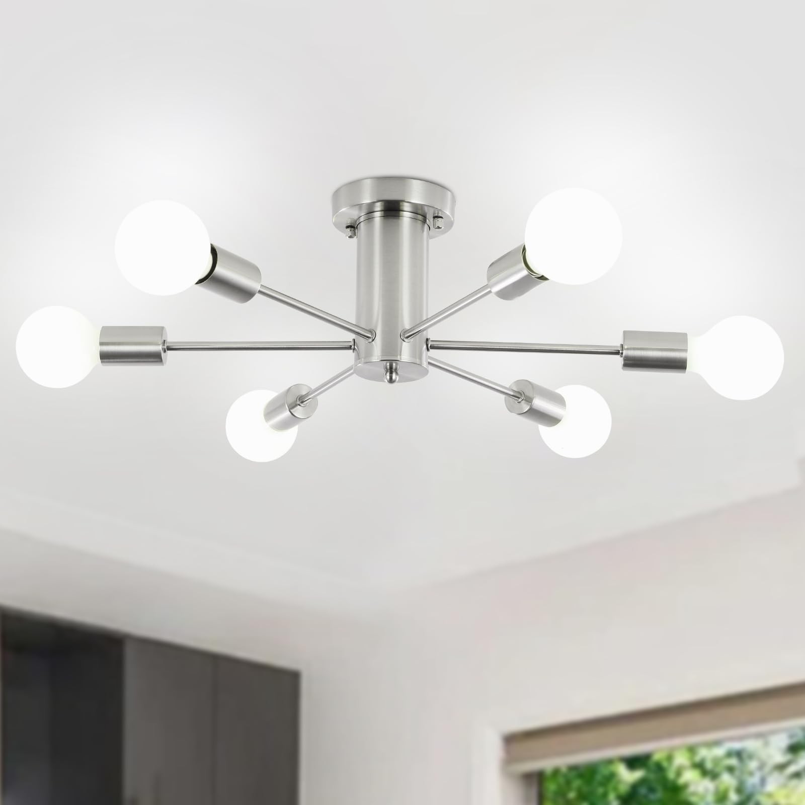 Kostomo Kitchen Light Fixtures 6 Lights Ceiling Lights Fixture Nickel Modern