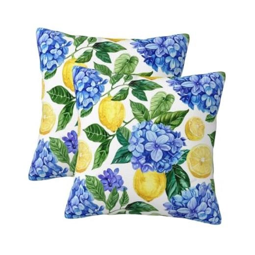 Summer Lemon 18" x 18" (Pack of 2) Summer Blue Yellow Lemon Hydrangea