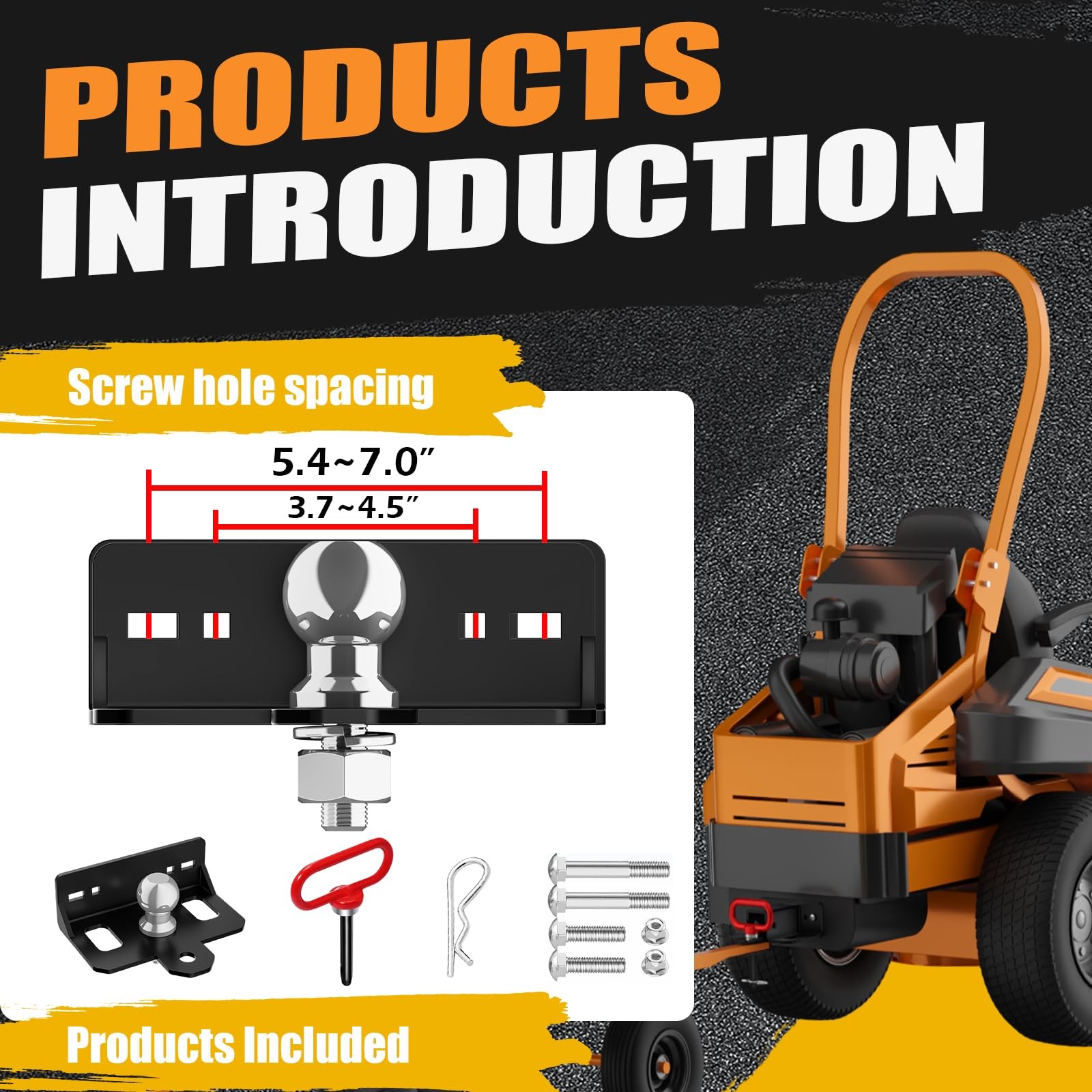 Upgraded Zero Turn Lawn Mower Hitch with 2" Ball, Black & Red
