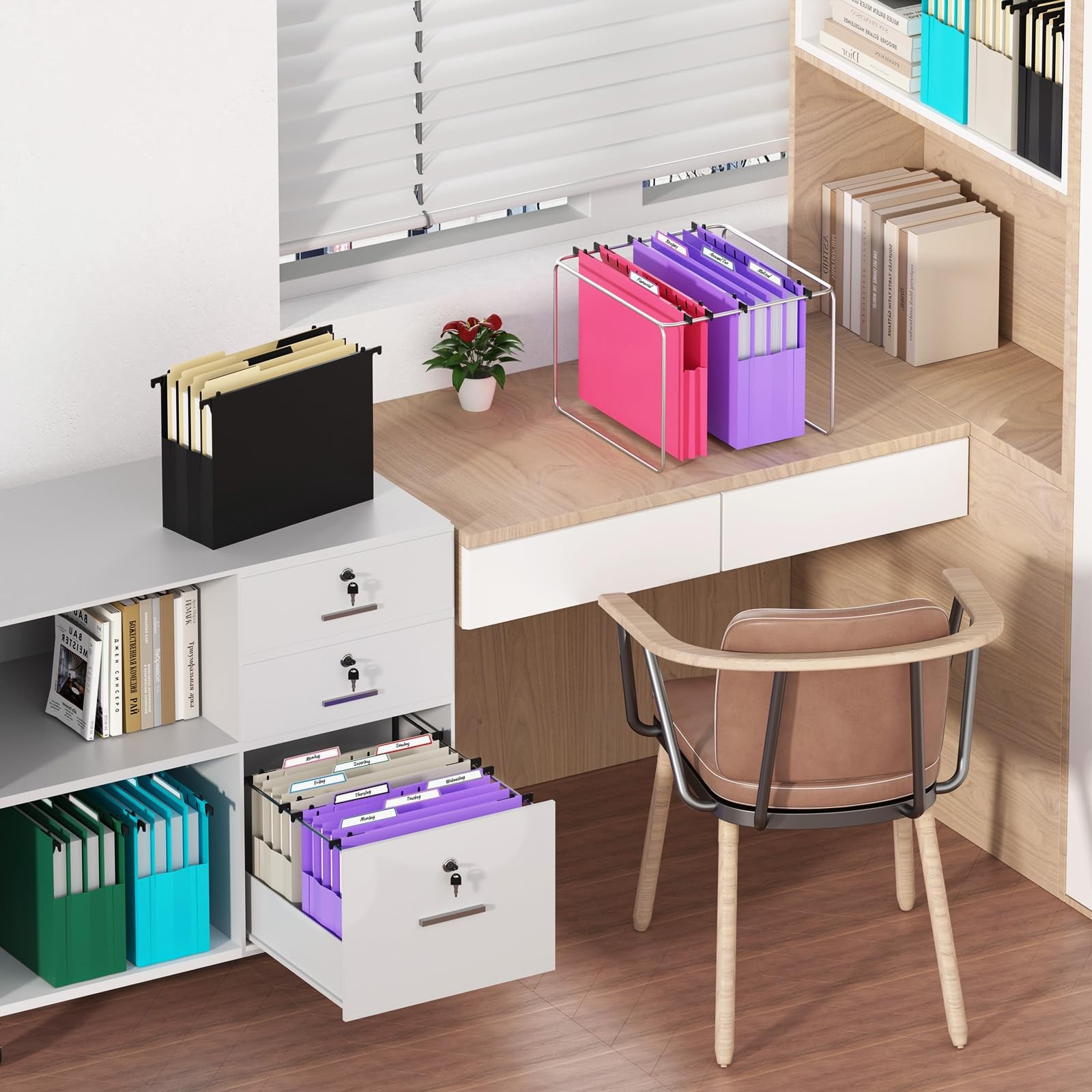 NORDUN Plastic Extra Capacity Hanging File Folders,6 Pack Assorted Color