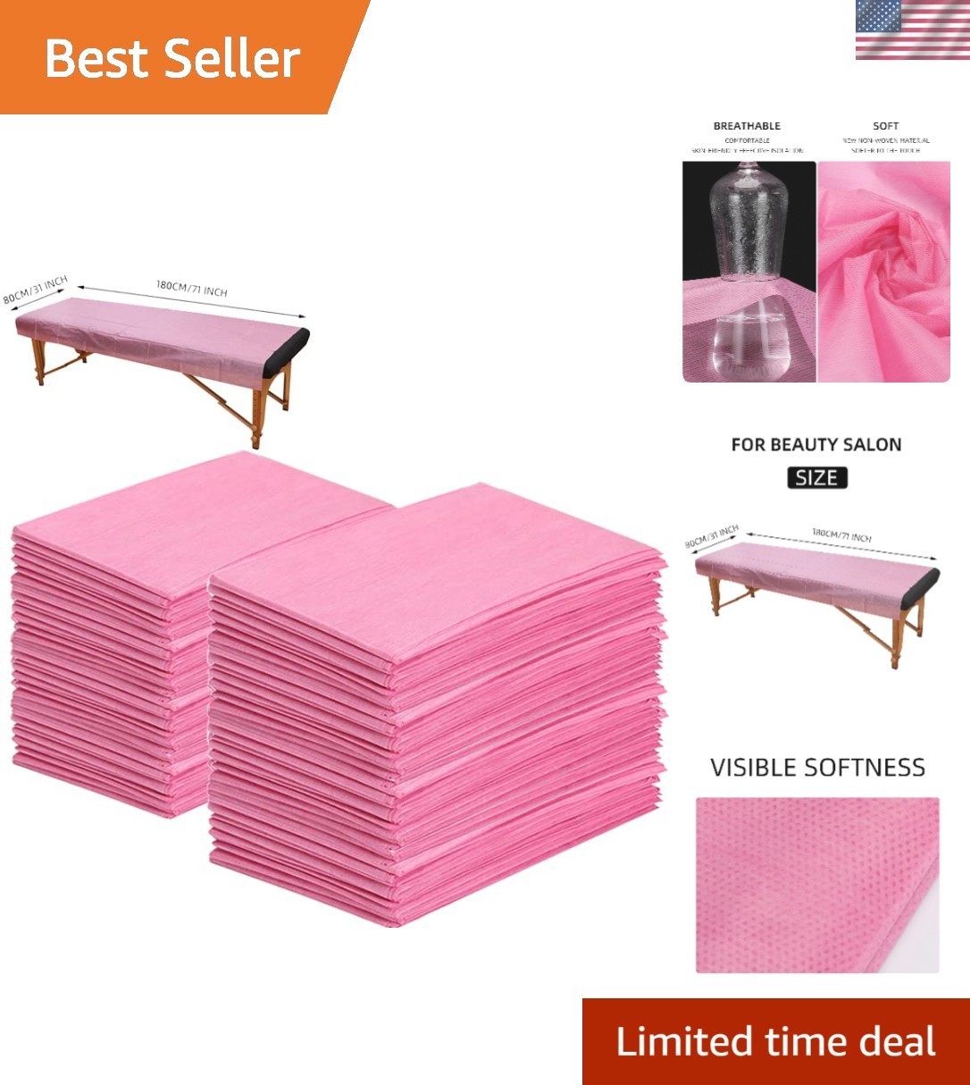 100 PCS Pink Disposable Massage Table Sheets - Breathable Non-Woven Soft Covers