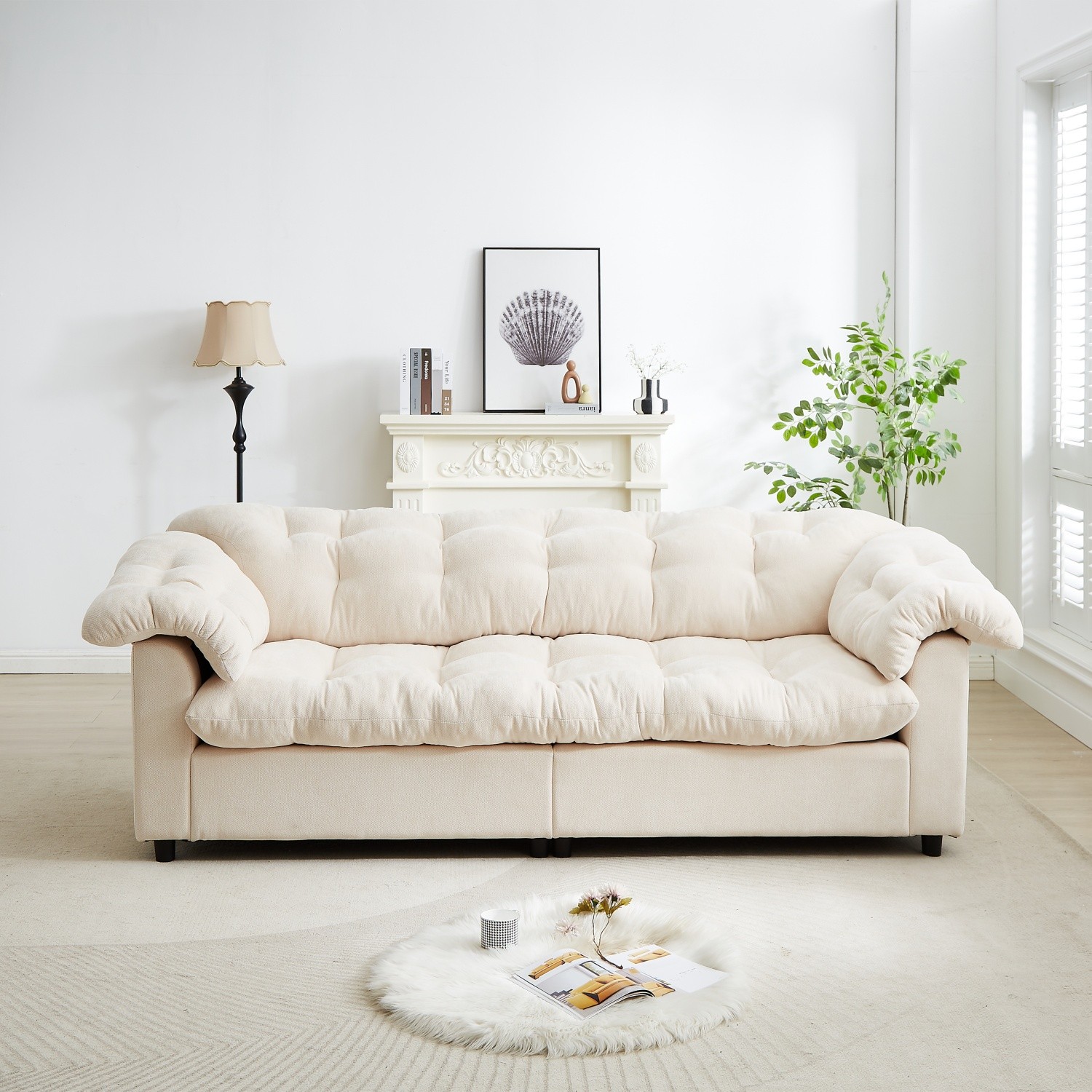 Modern Chenille Deep Seat Sofa 3 Seater Luxury Upholstered Couch with Armrests
