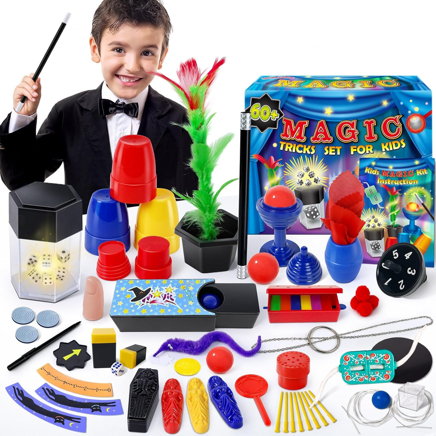 Magic Set - 60+ Magic Tricks for Kids, Magic Kit with Instruction for Boys