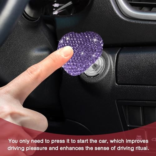 Bling Car One-Touch Start Button, Push Start Button Cover, Heart Purple #1