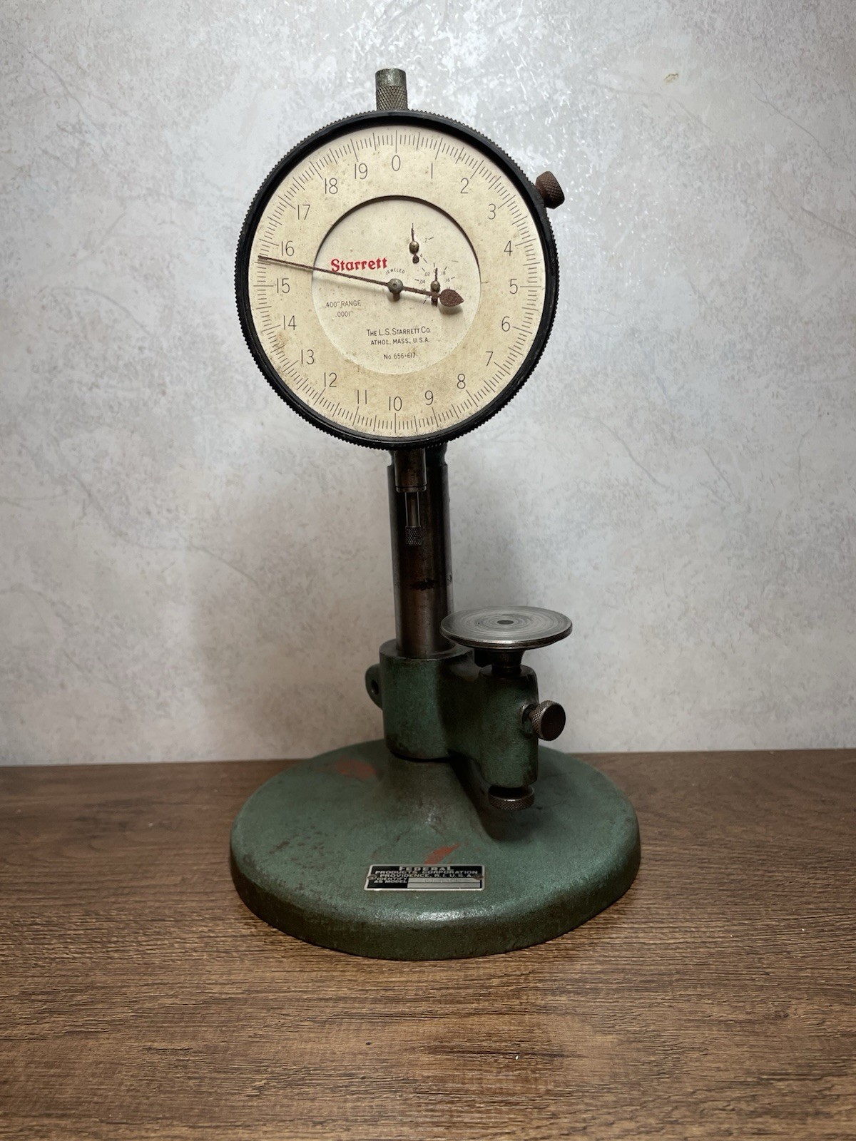 Starrett No. 656 Dial Indicator- No Glass. W/ Federal Stand Model 35B. Vintage
