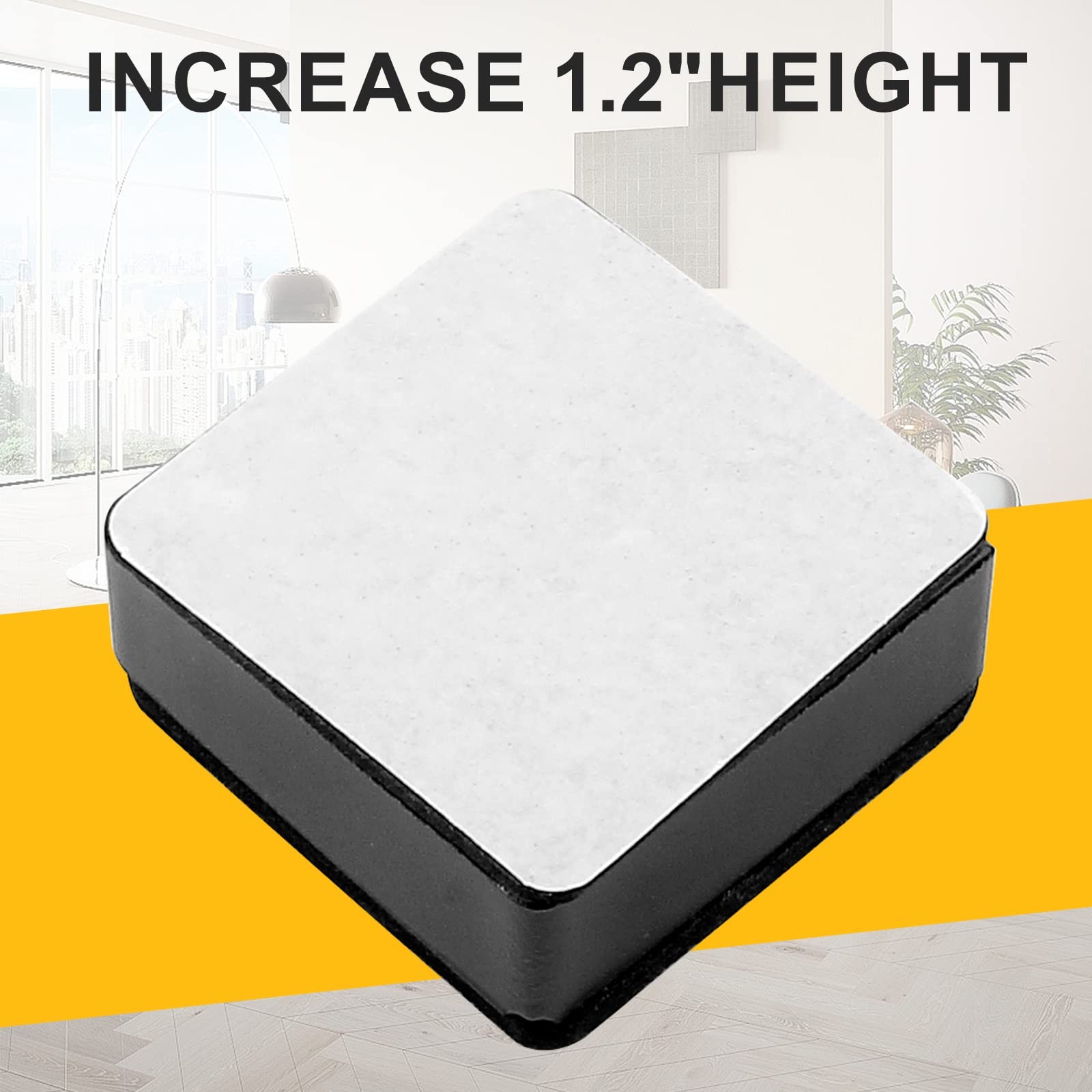 4 PCS 1.2 Inch Height Self-Adhesive Square Bed Risers Carbon Steel Solid Black