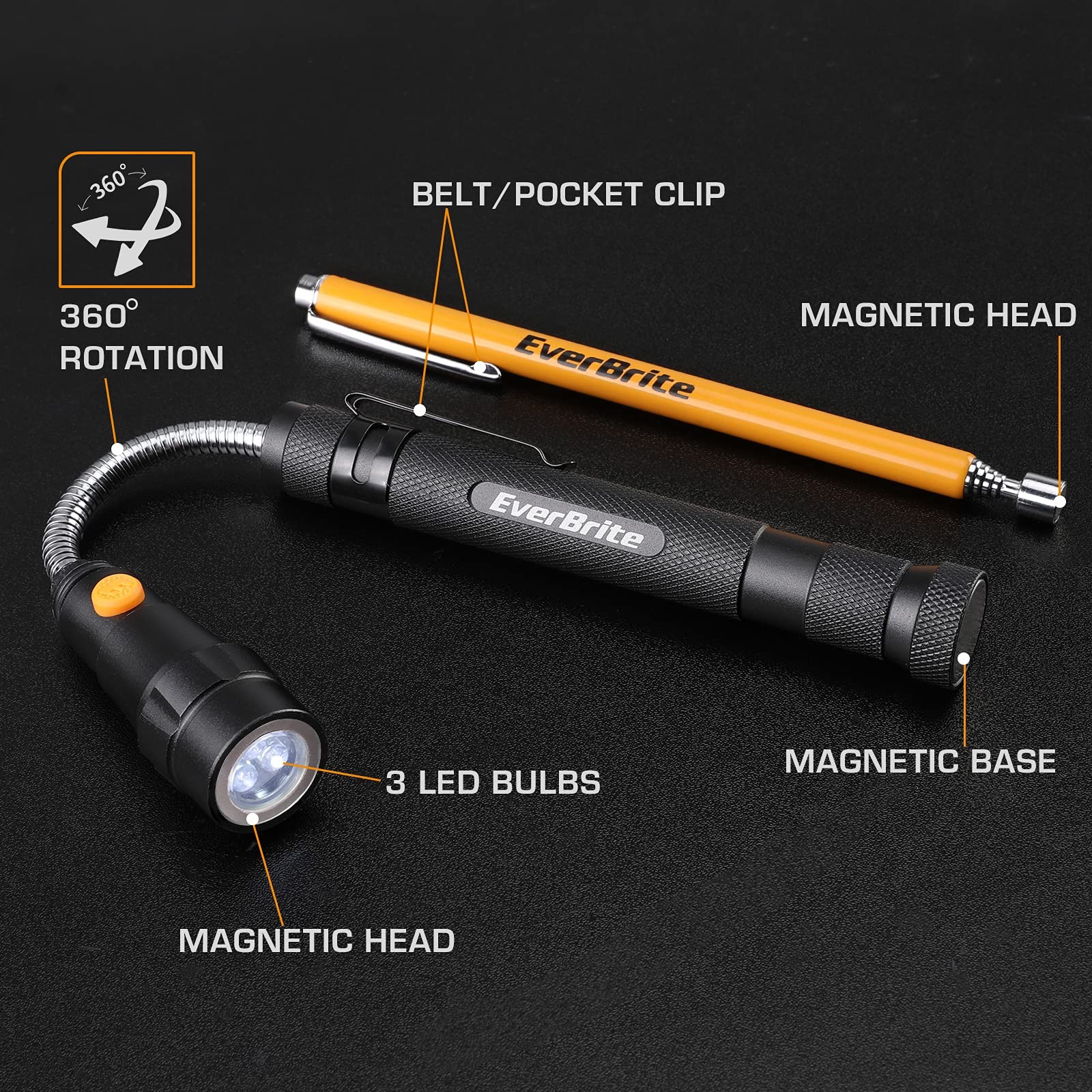 EverBrite 2-Piece Magnetic Pick Up Tool Set, Telescoping 360 Swivel...