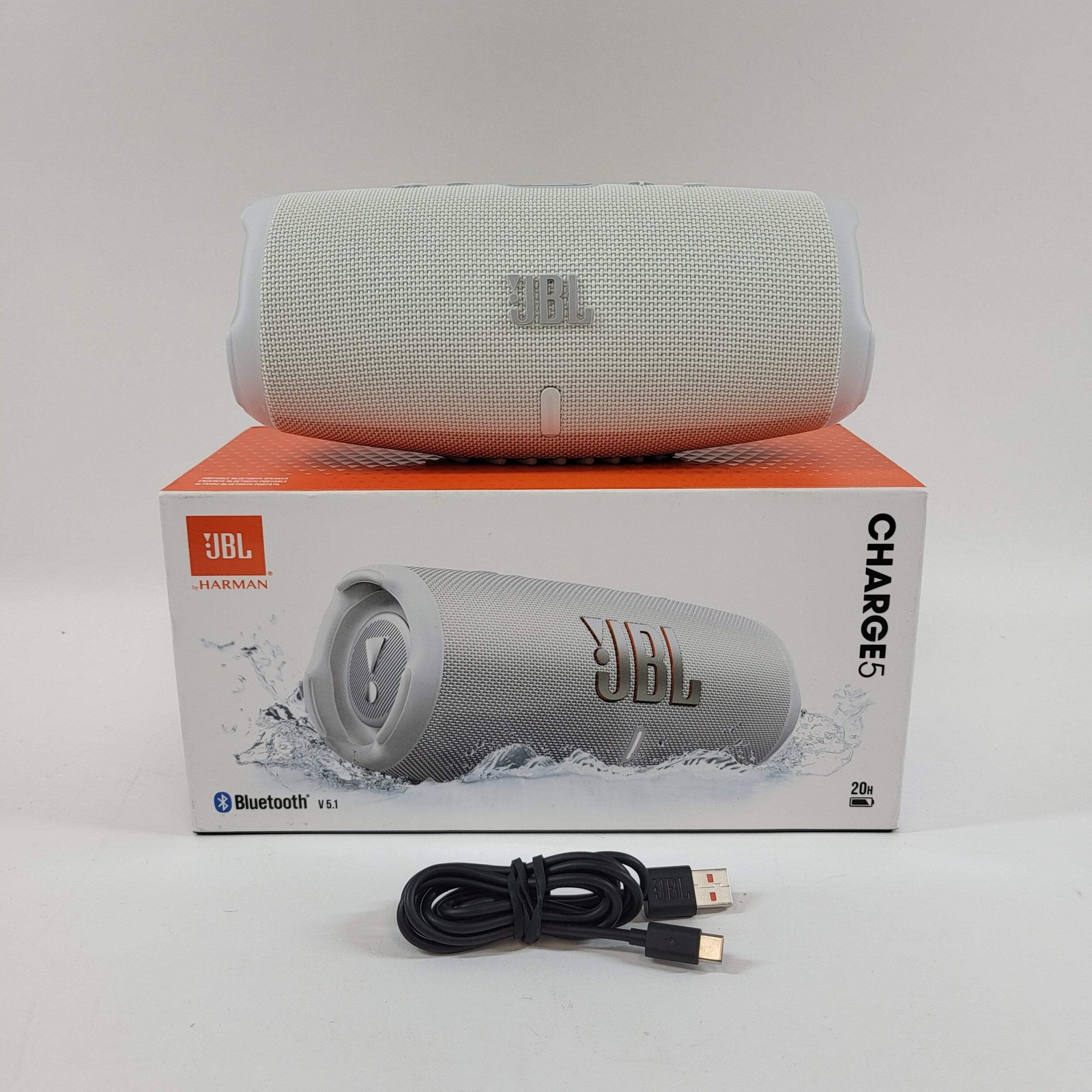 JBL Charge 5 Portable Waterproof Bluetooth Speaker White JBLCHARTGE5WTAMCSTM