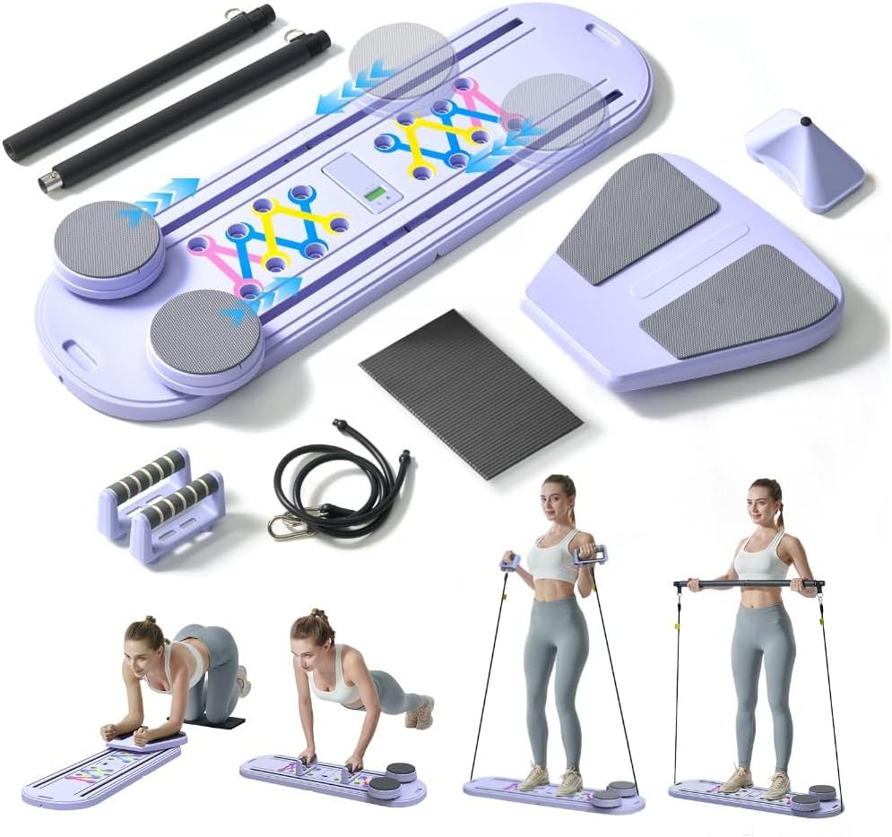 6-in-1 Pilates Reformer Board Foldable w/ Ab Roller Digital Display Kit