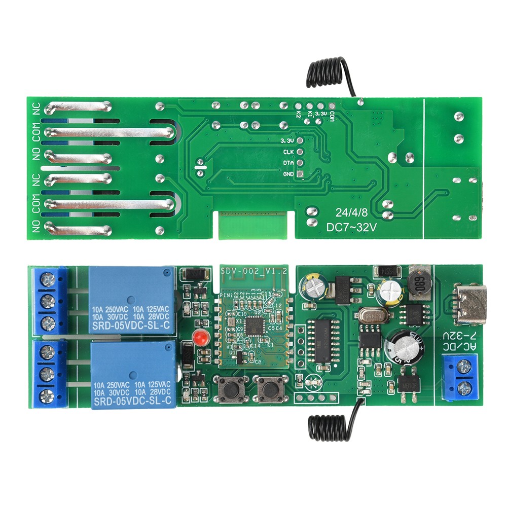 AC/DC 7-32V 2-Channel Bluetooth WIFI Relay Switch Module Self-locking 433MHz