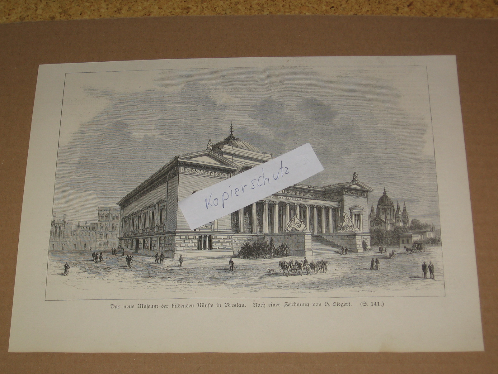 Old wood engraving The New Museum of Fine Arts in Wroclaw 1879 23x15 cm