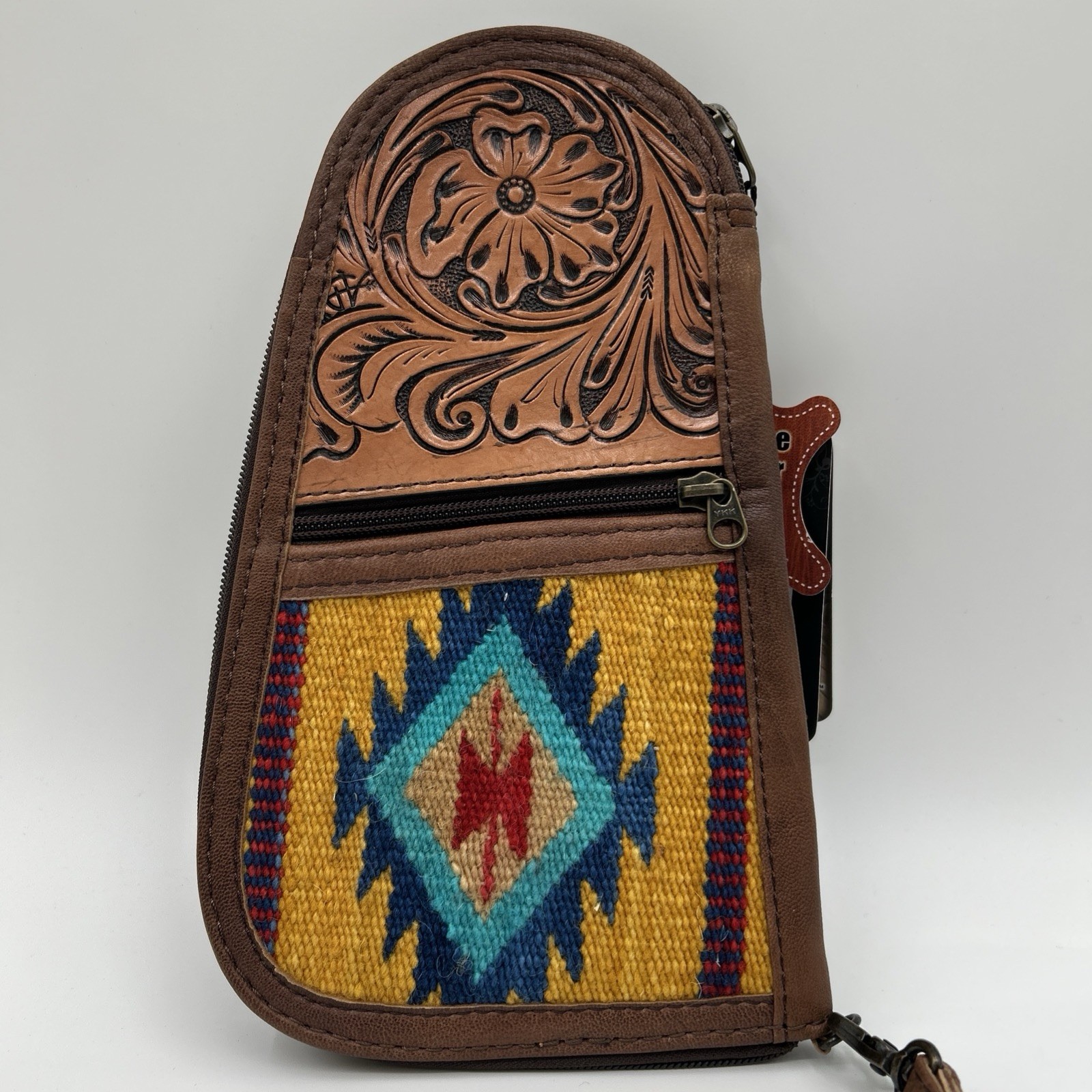 American Darling Gun Case Genuine Leather Aztec rug Hand tooled Western handgun