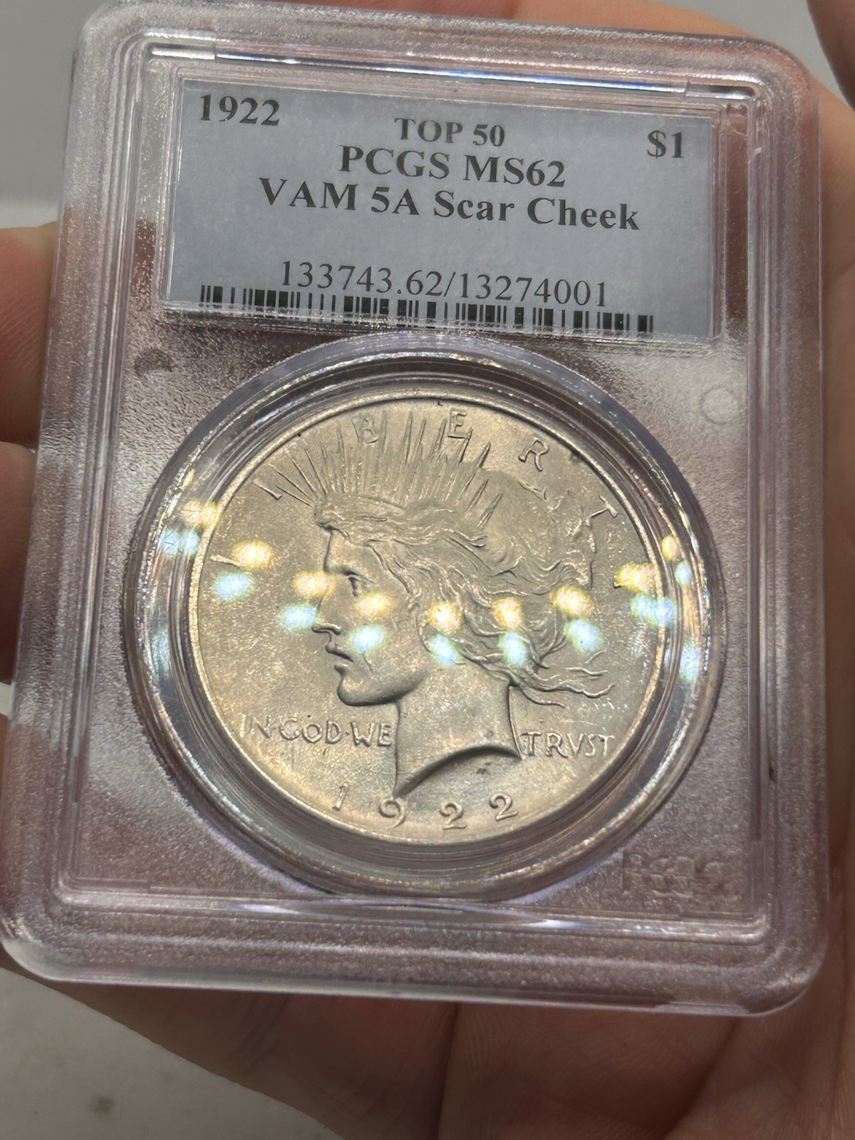 1922 PCGS MS61 VAM-5A Top 50 Scar Cheek Peace Silver Dollar! Rare Variety***