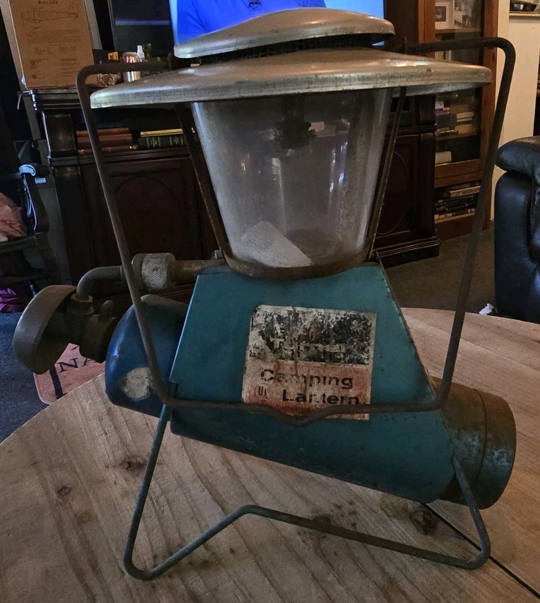 Vintage Turner Propane Camping Lantern Teal Blue