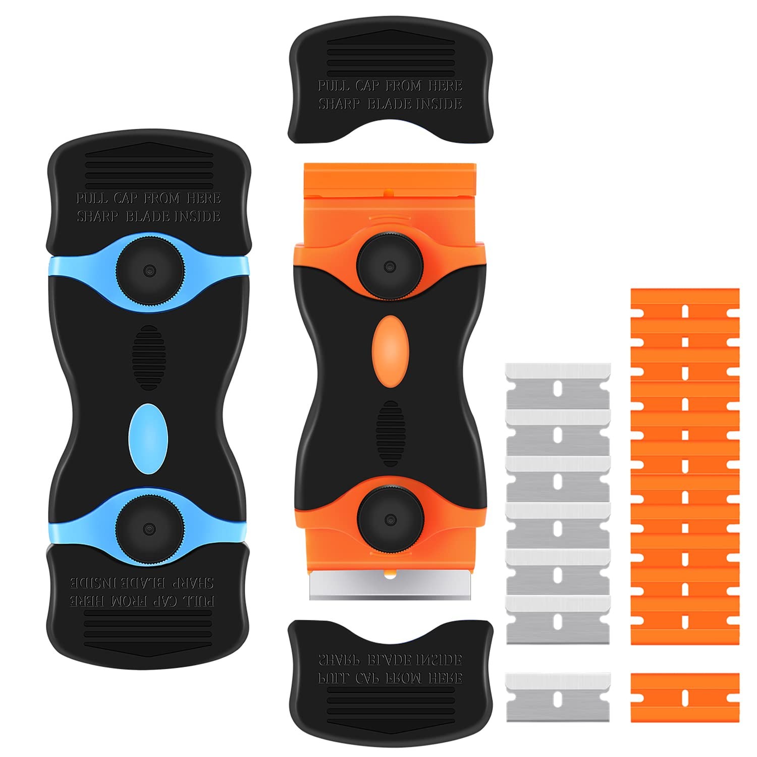 2PACK Razor Blade Scraper, 2-in-1 Scraper Tool with 12Pcs Plastic Blades and 7Pc