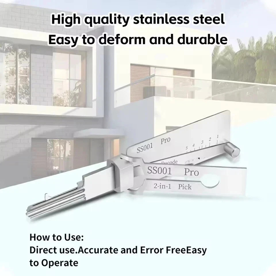 SS001 Key Decoder Stainless Steel Lock Key Precision Hook Pick Set Maintenance