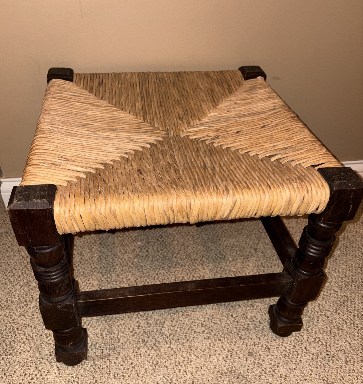 Vintage English Oak Woven Footstool Woven Seat