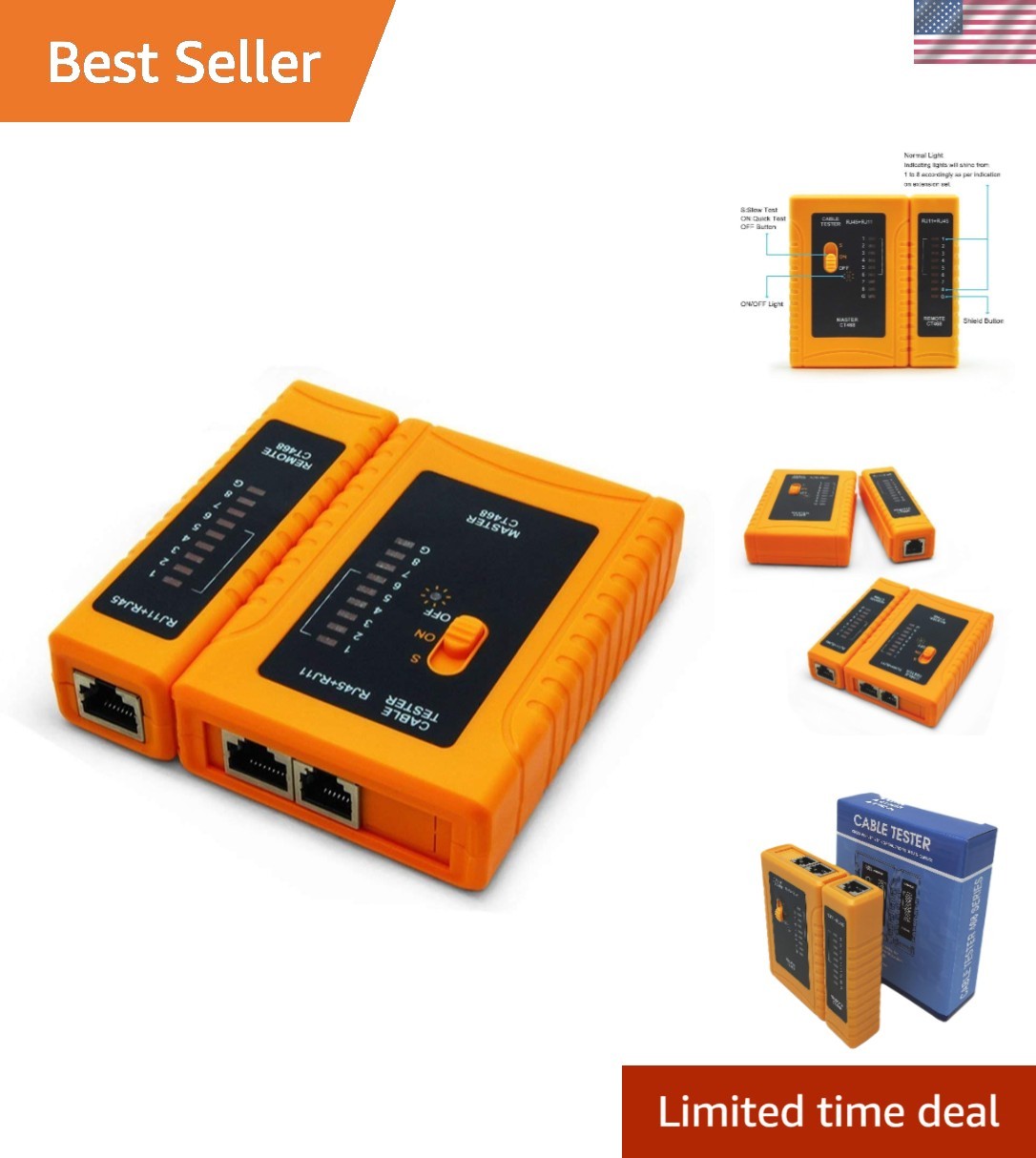 Portable Battery-Powered Network Cable Tester for CAT5/CAT6/CAT7 Connections