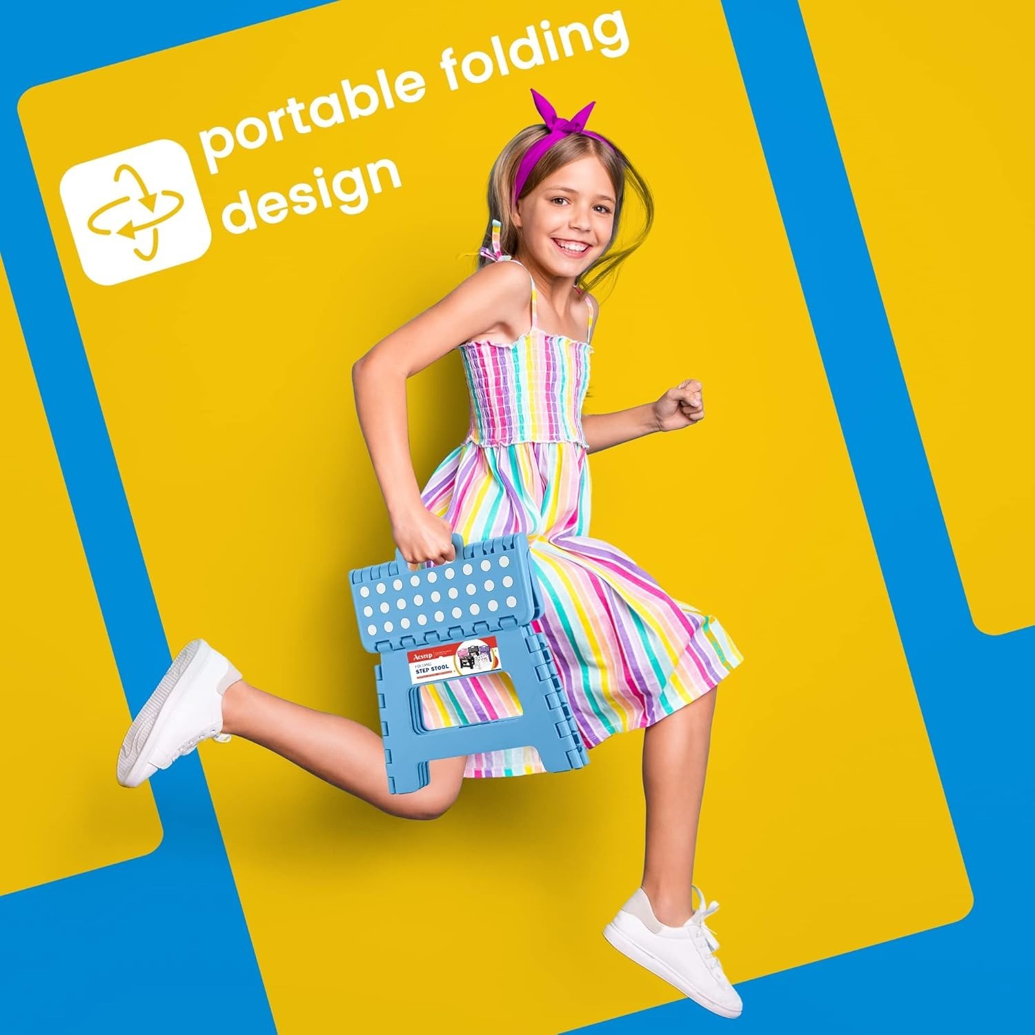 Folding Step Stool - Lightweight Plastic Step Stool 9" Foldable Step Stool Blue
