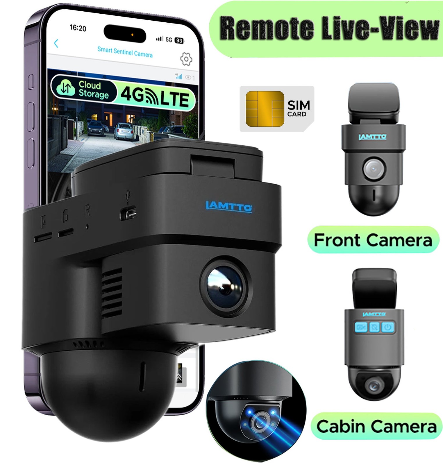 4G LTE Dual Dash Cam 1080P Front and Inside Remote Live Stream GPS 24/7 Parking