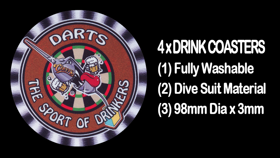 4  x DARTS, HUMOR, THE SPORT OF DRINKERS, BEER / DRINK COASTERS
