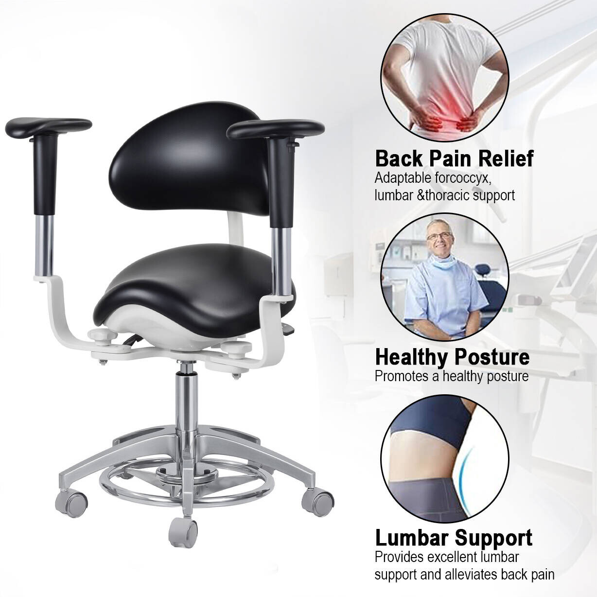 Dental Dynamic Microscope Saddle Chair Stool Foot Controlled PU Leather US