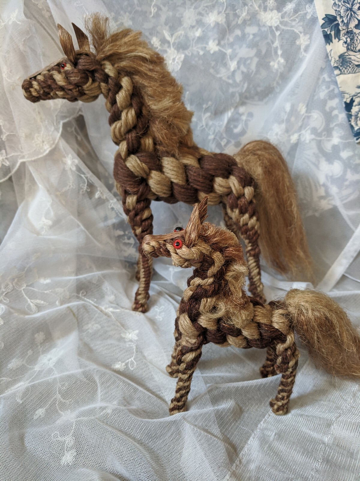 Handmade Horses Braided Rope  Mare and her Fole  Southwestern Style   Beautiful