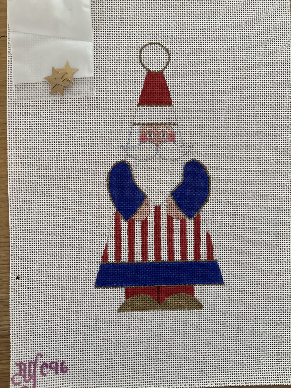 Handpainted Needlepoint  Patriotic Santa Designed by Beau Geste