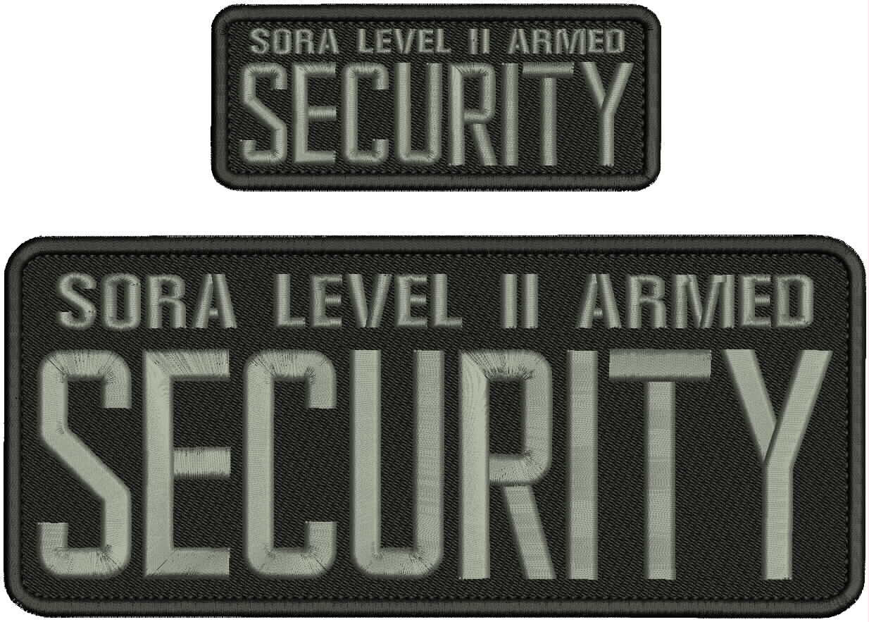 SORA LEVEL 2 ARMED SECURITY EMB PATCH 4X10 N 2X5 VELCR@ ON BACK GRAY ON BLACK