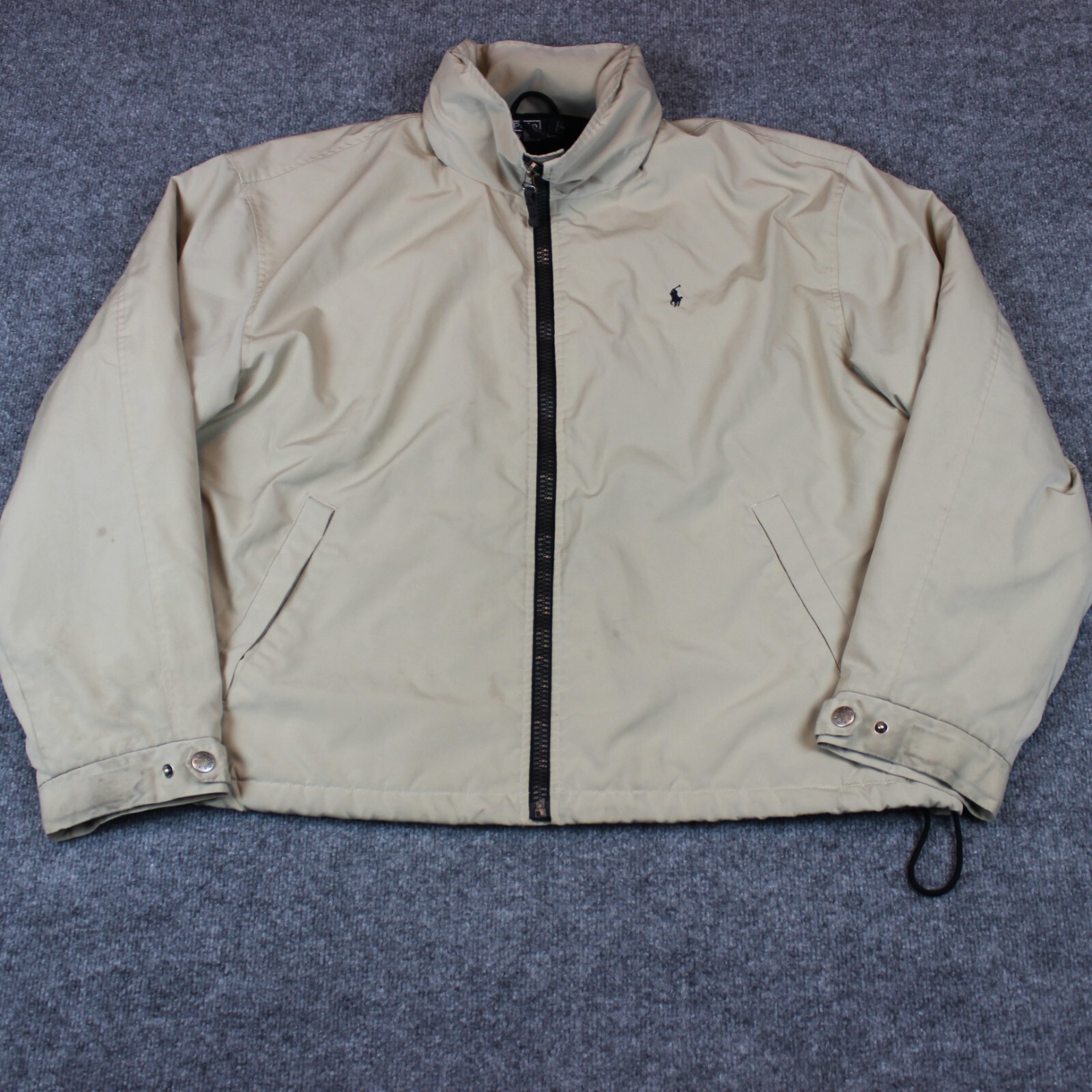 *FLAWS Polo Ralph Lauren Jacket Men's 2XL Beige Full Zip Khaki Hood