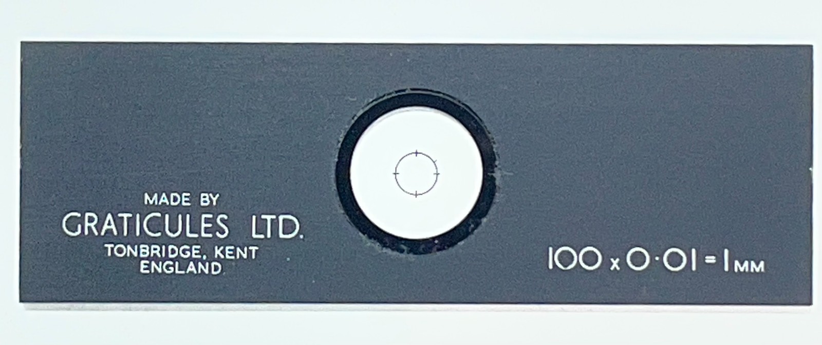 Stage Micrometer made by Graticules LTD, 100x0.01 =1mm (10 micron/division)