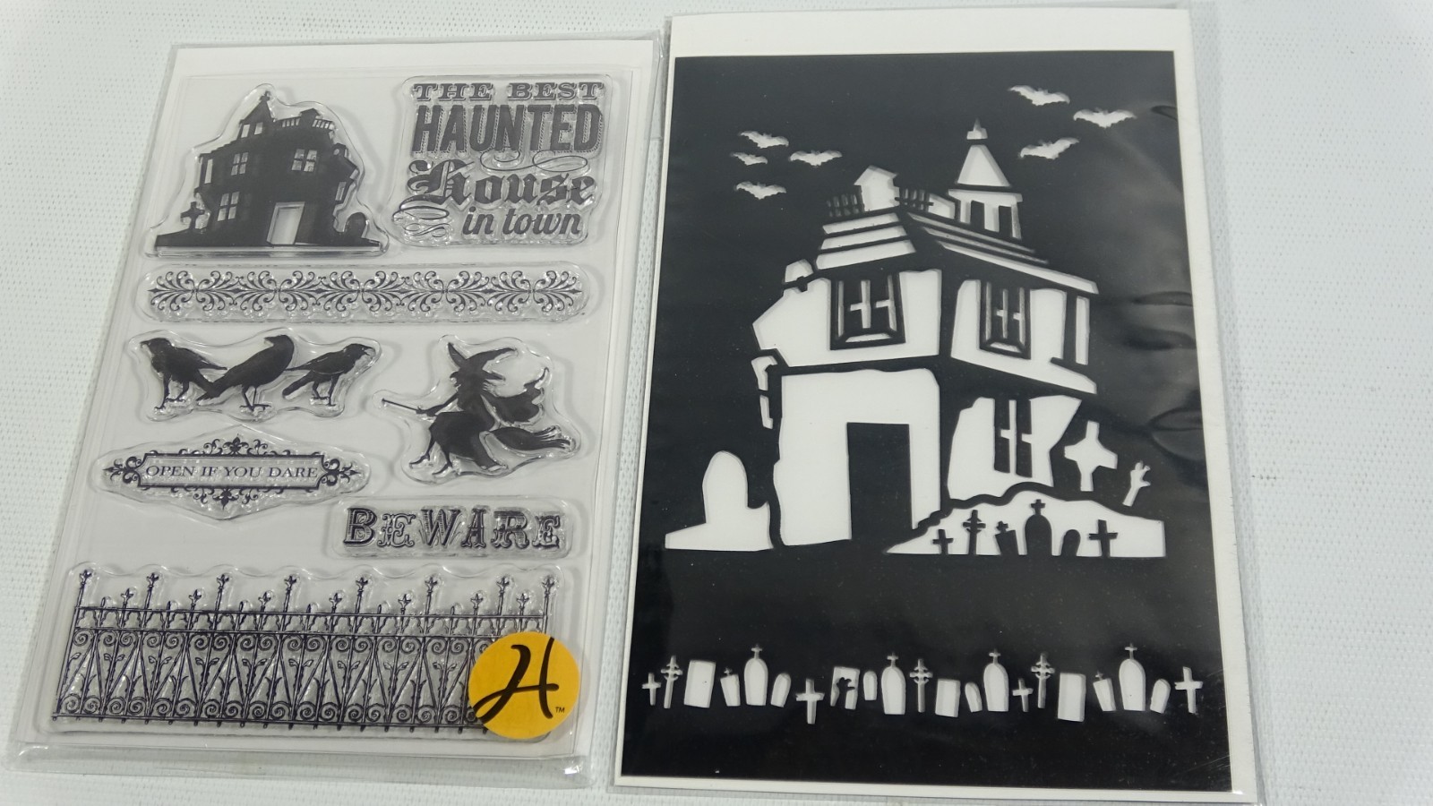 Hampton Art Halloween Haunted House Clear Cling Mount Stamp & Stencil Set JTJ5S3