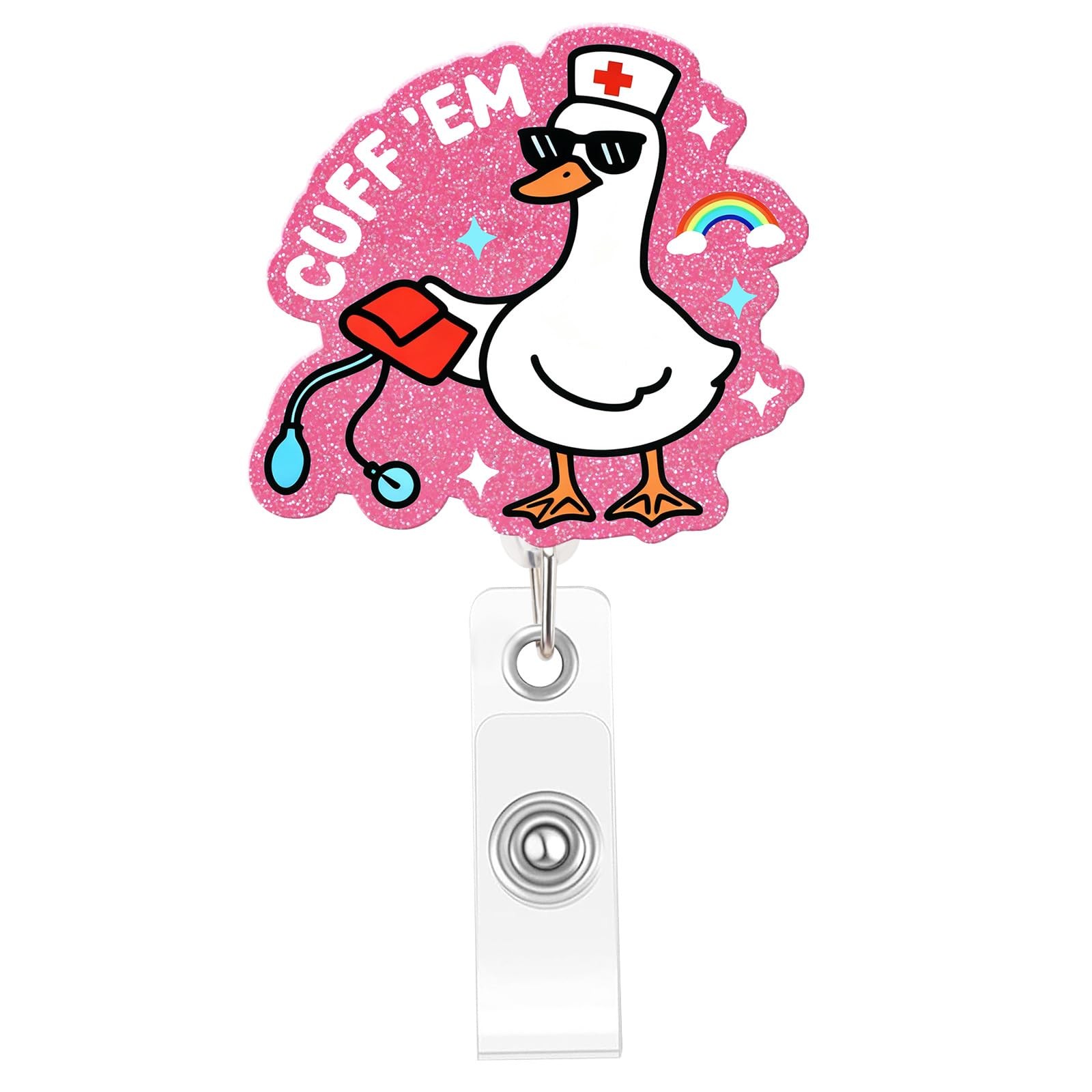 Funny Nurse Badge Reel, Cuff 'Em Goose Holder with