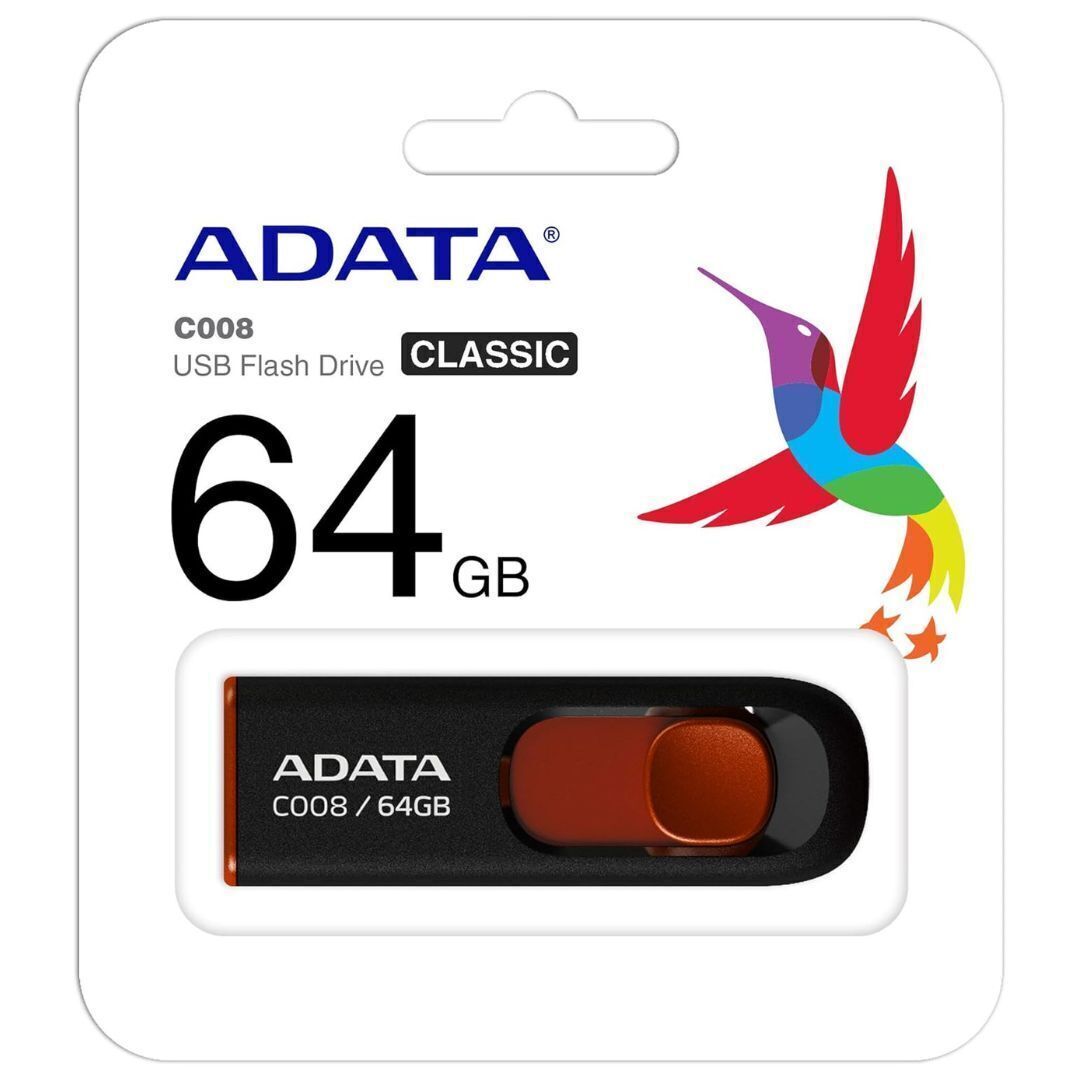 ADATA 64GB USB 2.0 Retractable Capless Flash Drive Red