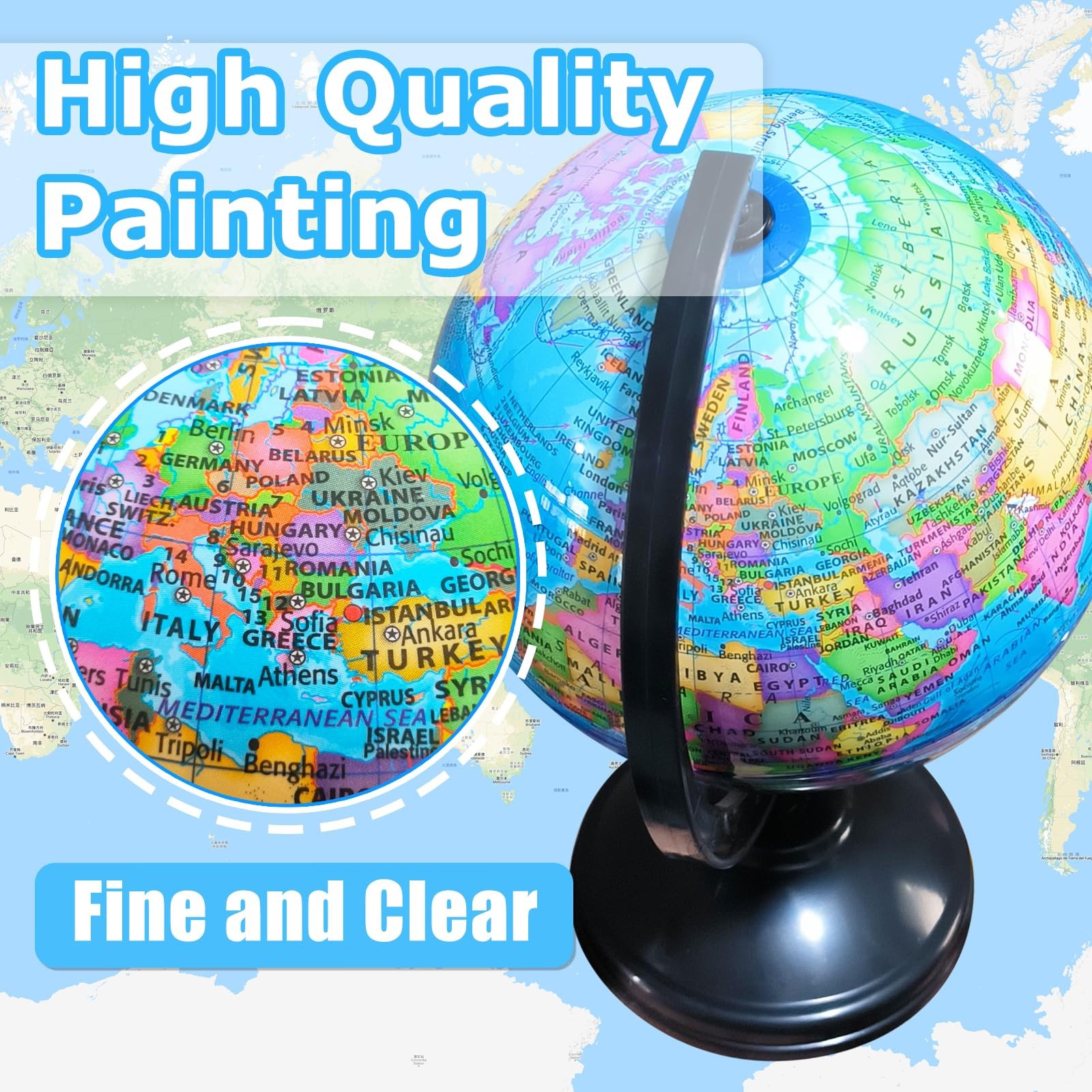 WORLD GLOBE EARTH Map Rotating Geography Ocean Classroom Learning Desktop