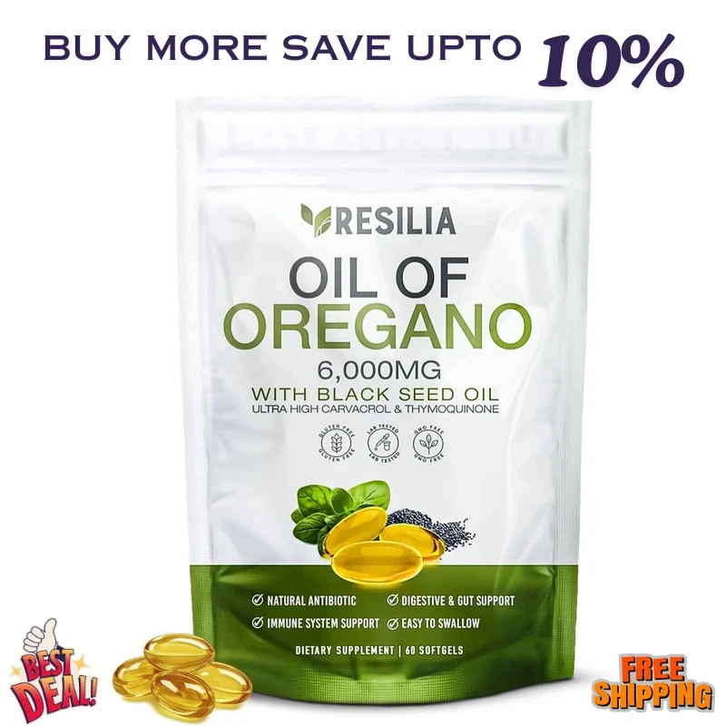 Resilia Oil of Oregano 6000mg with Black Seed Oil Softgels – 60 Capsules 1xPk