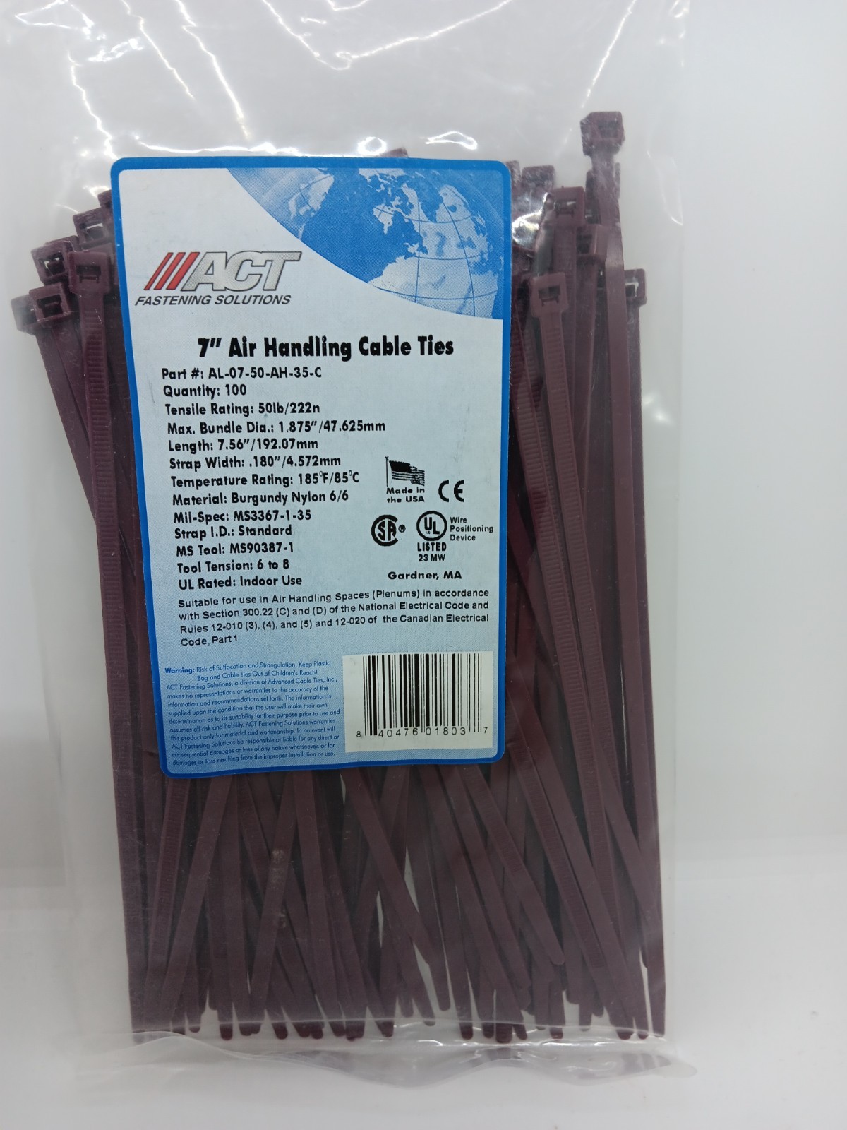 7 Inch Air Handling Nylon Rred Plenum Rated Cable Ties / Zip Ties / Ty Raps