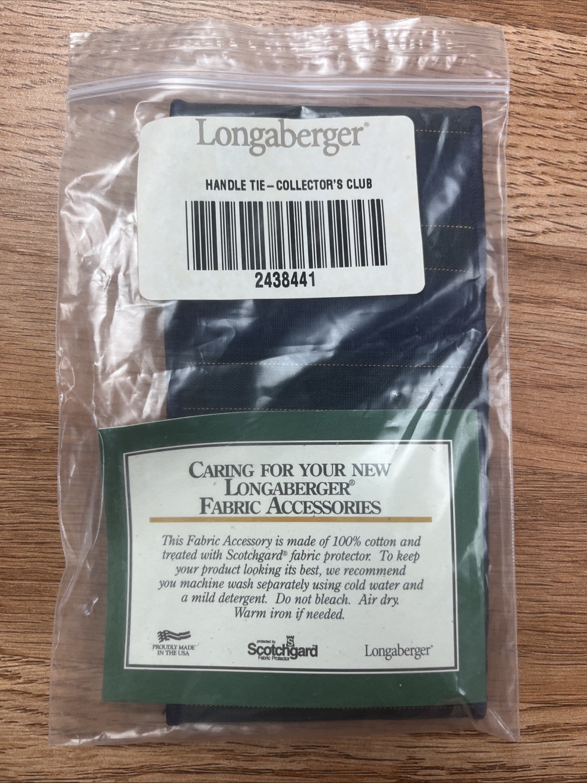 Longaberger Handle Tie Collector's Club 2438441 Green/Navy Stripe NEW