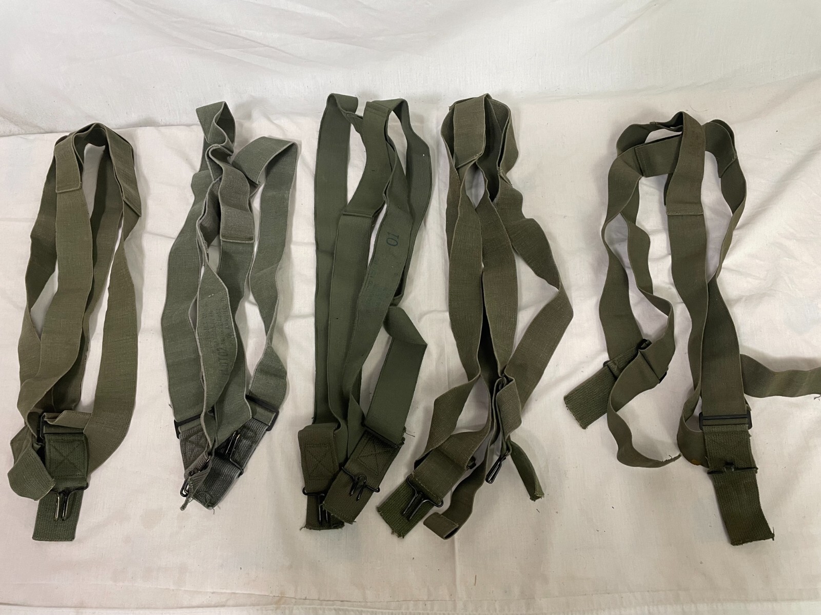 Lot of 5 USED U.S MILITARY PANTS SUSPENDERS ELASTIC M-1950 USA MADE OD ARMY USMC