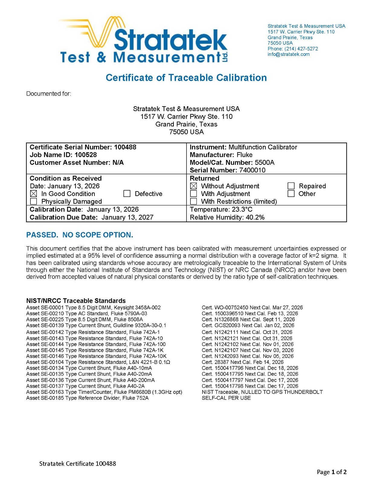 Fluke 5500A Multifunction Calibrator NIST Calibrated