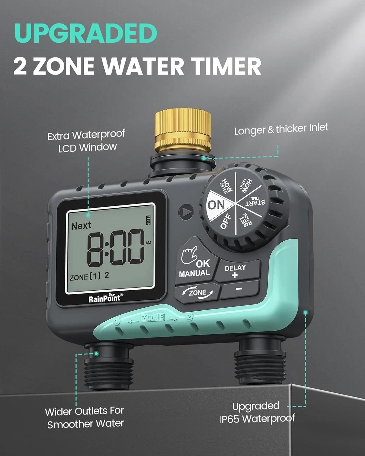Programmable 2-Outlet Water Timer - Manual & Automatic Modes for Outdoor Use