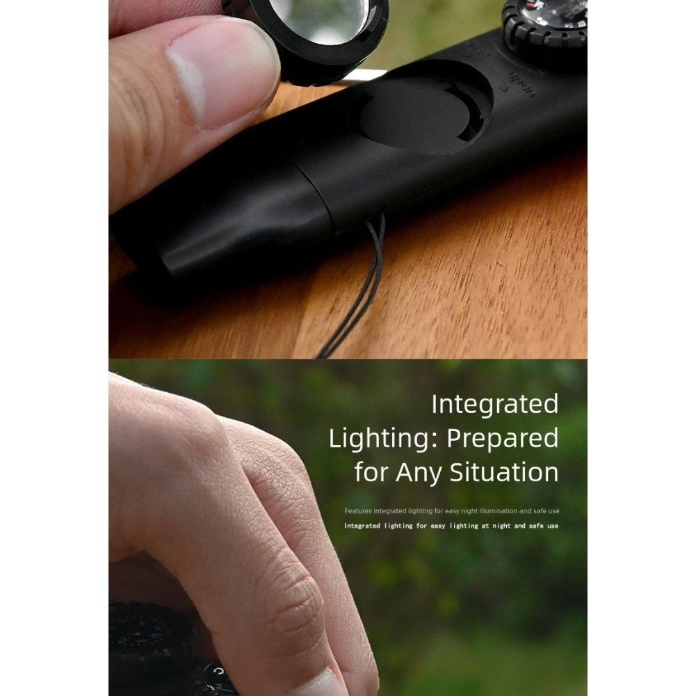 Multi functional 7 in 1 Whistle with LED Light For Compass for Camping Gear