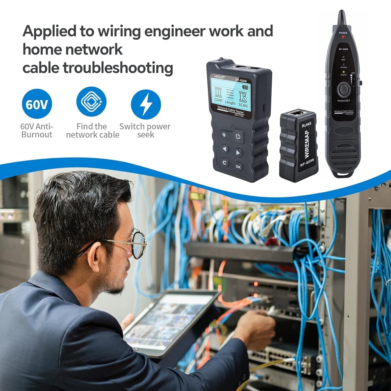 Network Cable Tester with POE NCV RJ45 Length & Continuity Check