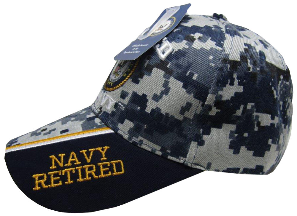 US Navy Retired Blue ACU Digital Camo Embroidered Shadow Black Cap Hat Licensed