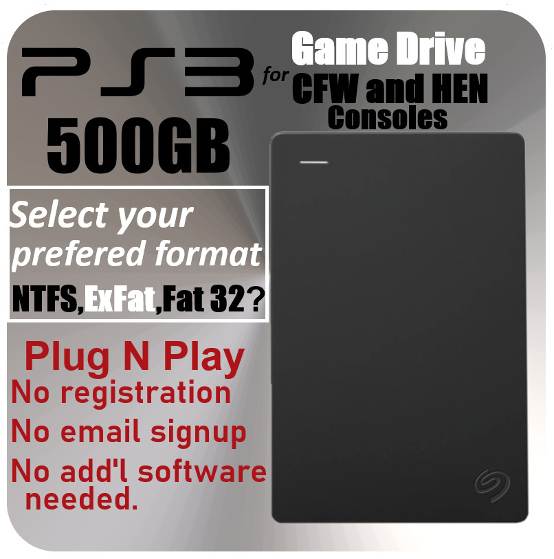 PS3 External Hard Drive 500GB for Custom Firmware & HEN Select format