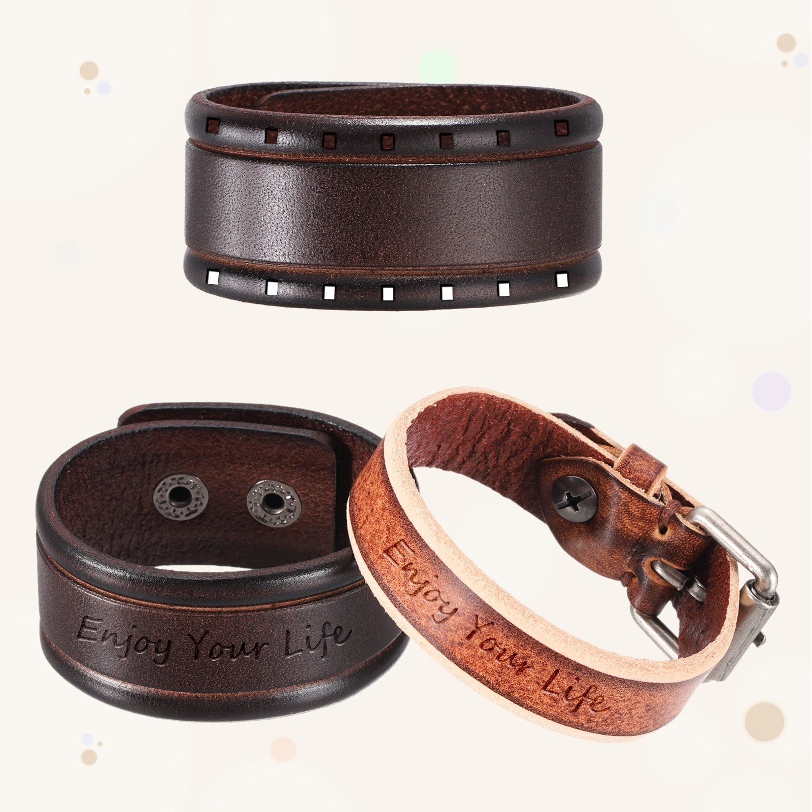 Plain Leather Bracelets Buckle Bangle,Yellow Retro Stamping Bracelets