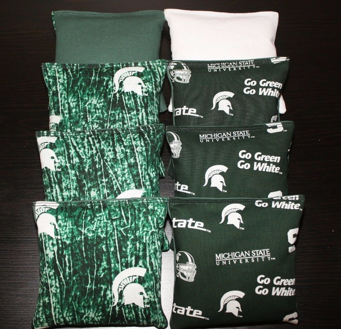 8 All Weather Cornhole Bean Bags made w MICHIGAN STATE University MSU Fabric