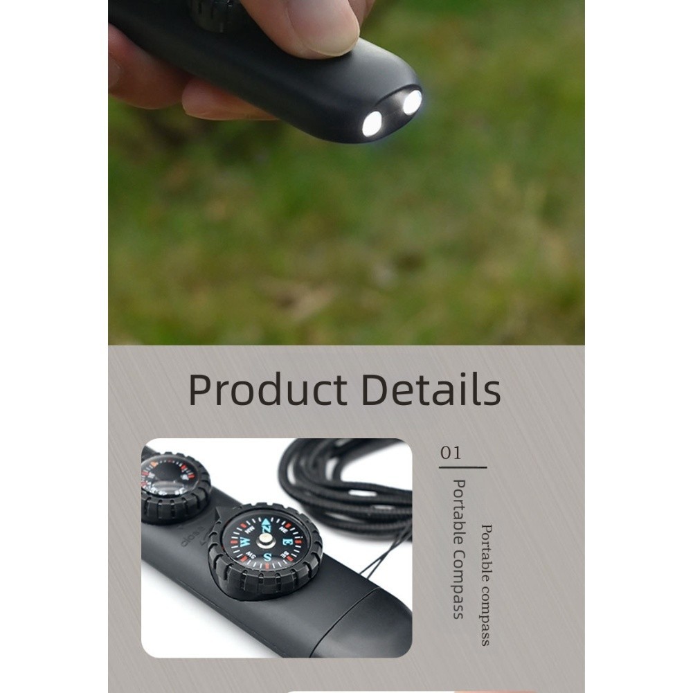 Multi functional 7 in 1 Whistle with LED Light For Compass for Camping Gear