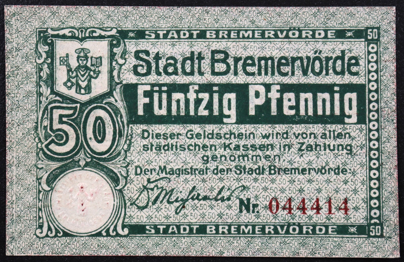 BREMERVÖRDE ca. 1918 50 Pfennig Complete set of one German Notgeld